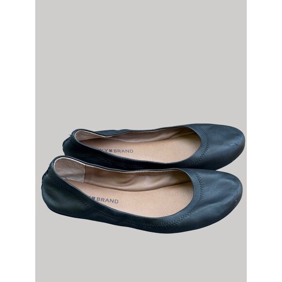 Lucky Brand Womens 8M Shoes  Black Leather Ballet Flats Everyday Slip-On Design - Picture 1 of 16